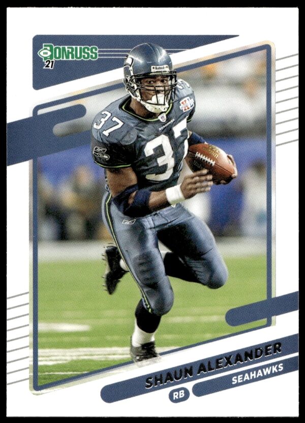 2021 Donruss Football Card of Shaun Alexander, number 36, front view.