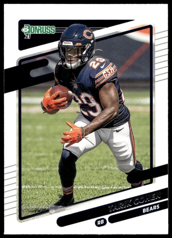 2021 Donruss Tarik Cohen Football Card #204, Chicago Bears Action Shot, Collectible Design