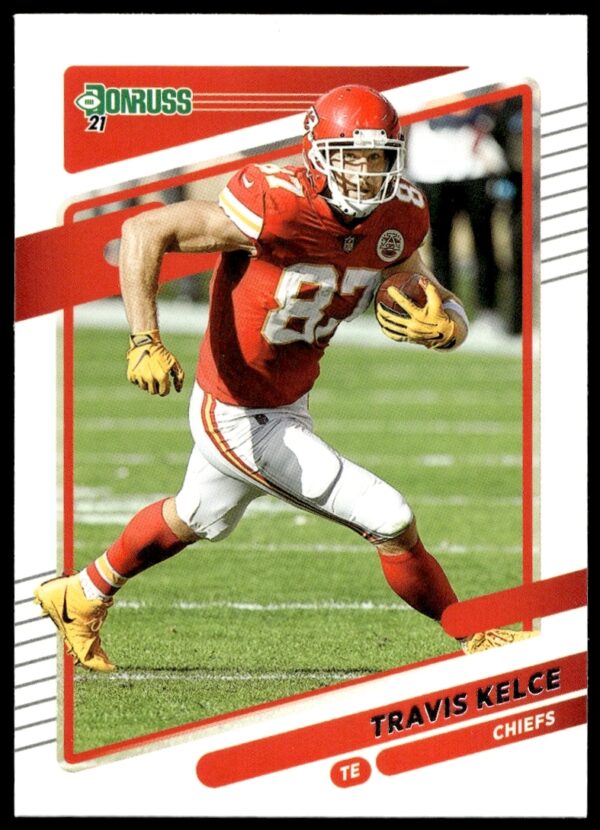 Travis Kelce Donruss 2021 Football Card #118 Front, Kansas City Chiefs Uniform.