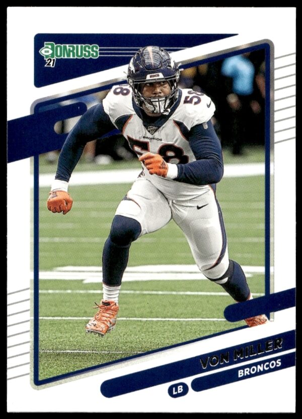 Von Miller 2021 Donruss Card no. 181, Denver Broncos action shot.