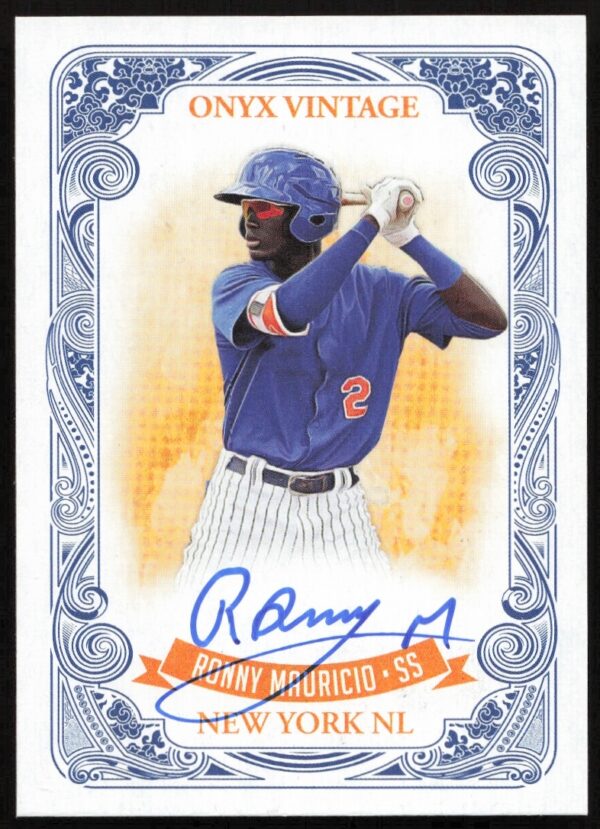 2021 Onyx Ronny Mauricio Blue Autograph Card, numbered /325, features a bold signature.
