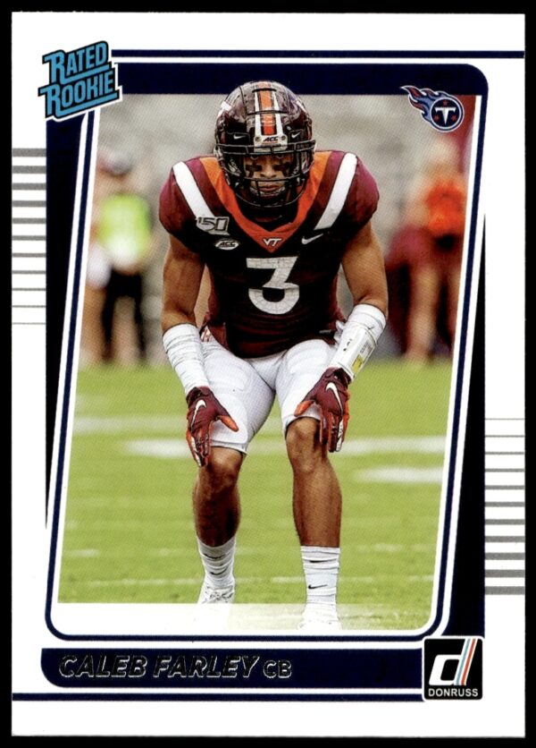 Caleb Farley 2021 Donruss Rookie Card #339, showcasing focused expression in football gear.