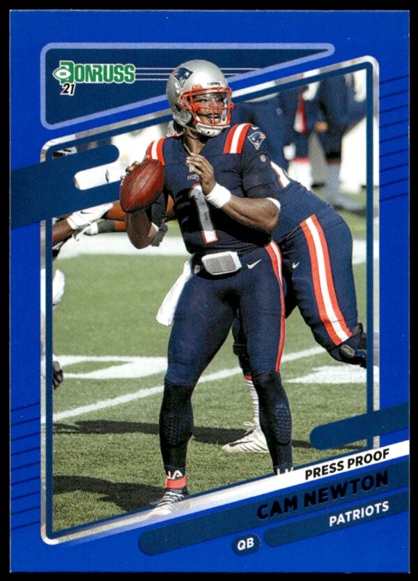 Panini Donruss Cam Newton 2021 Blue Card #46 showcasing NFL quarterback excellence.