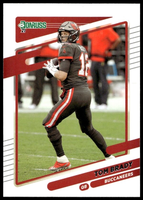 Tom Brady 2021 Panini Donruss football card, Buccaneers, card #1, front view.