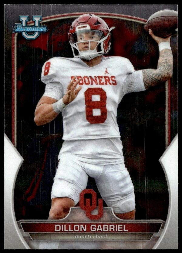Dillon Gabriel 2022 Bowman Chrome Card #12, featuring dynamic collegiate football pose.