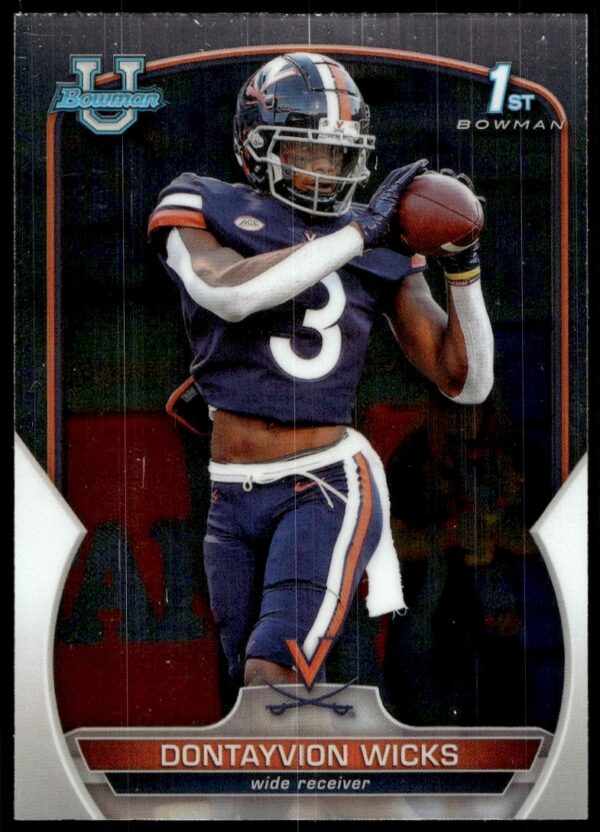 2022 Bowman Chrome Dontayvion Wicks Card #96: Vibrant sports collectible with dynamic design.