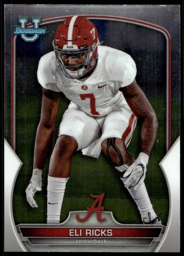 Eli Ricks 2022 Bowman Chrome University Card #28, showcasing dynamic sports action.