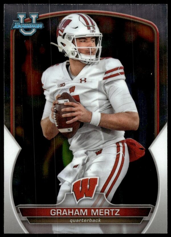 Graham Mertz 2022 Bowman Chrome Card #17 showcasing collegiate quarterback in action.