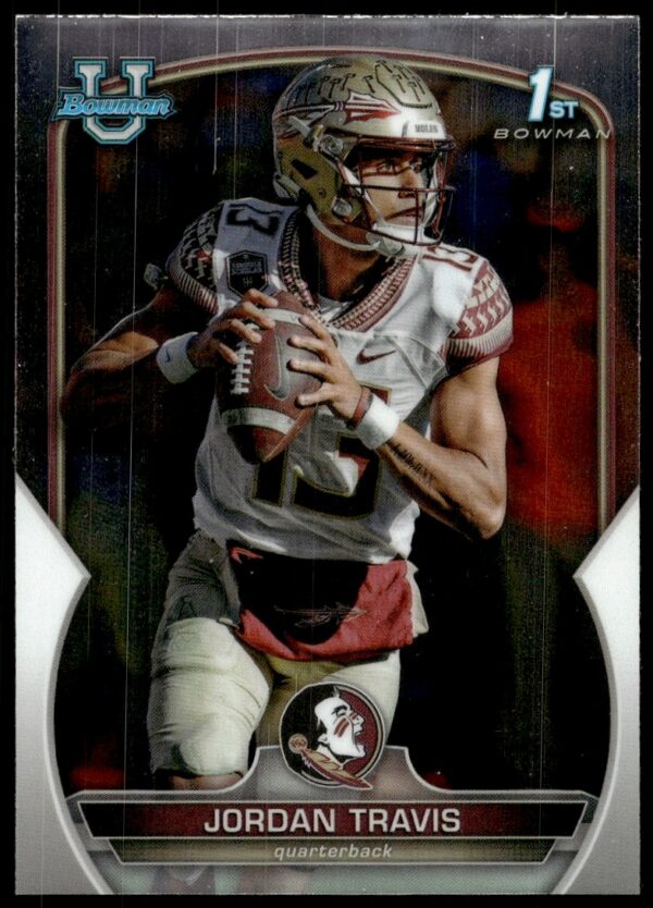 Jordan Travis 2022 Bowman University Chrome Card #31, Florida State QB, Front View.