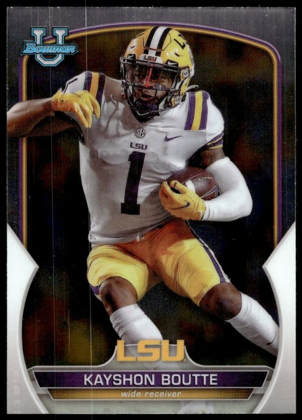 Kayshon Boutte 2022 Bowman Chrome card showing athletic stance and team logo in chrome finish.