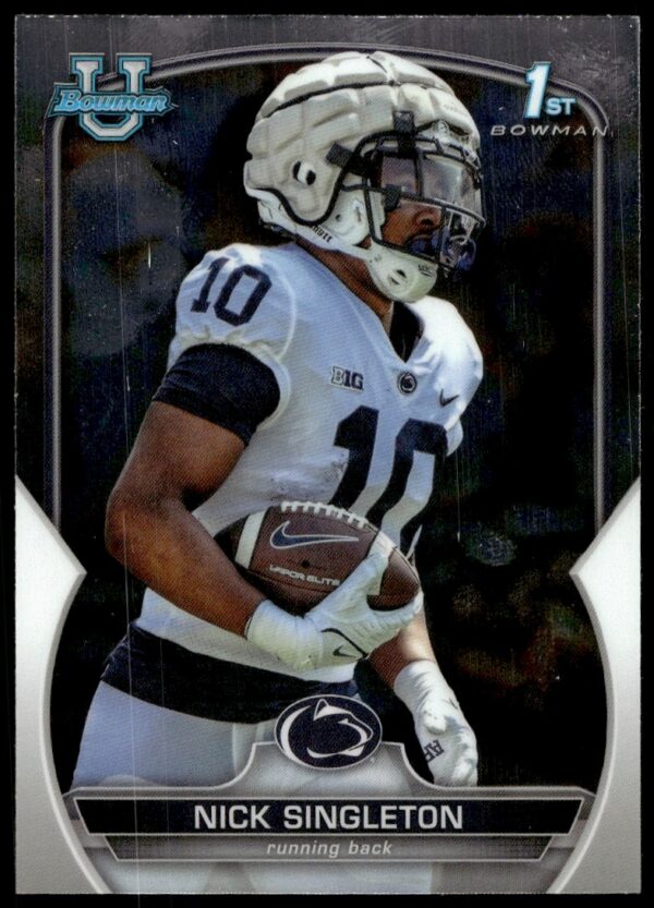 Nick Singleton 2022 Bowman Chrome Football Card #87 featuring action pose, premium collectible.