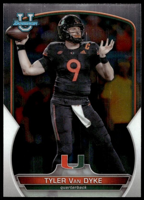 Tyler Van Dyke 2022 Bowman Chrome Card #7 featuring quarterback in high-gloss finish.