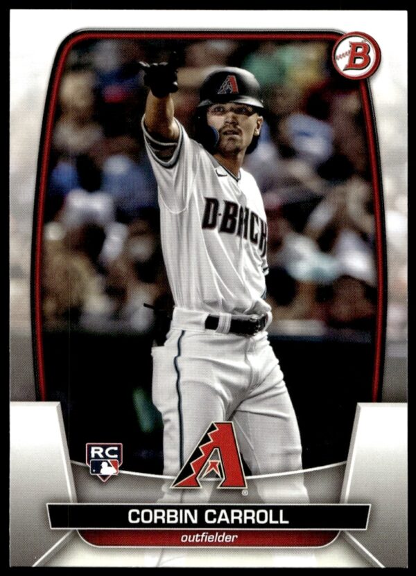 Corbin Carroll 2023 Bowman Baseball Card #73, featuring action-packed imagery.
