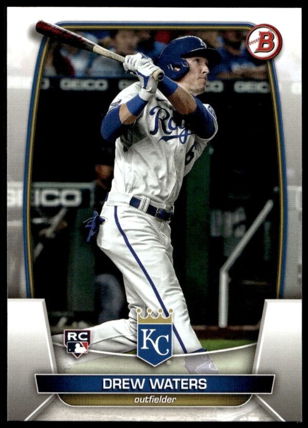 Drew Waters 2023 Bowman card featuring him in action on the field.