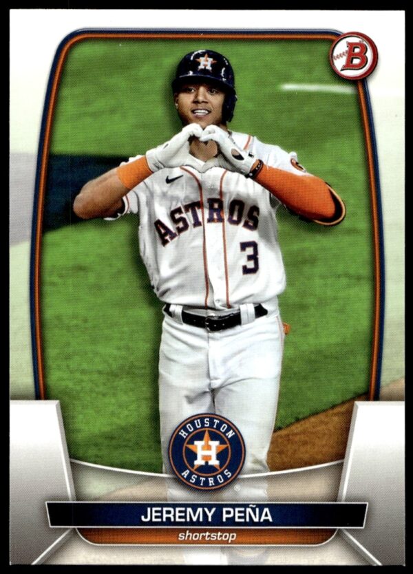 Jeremy Pena 2023 Bowman Card #77: Front view in Astros uniform.