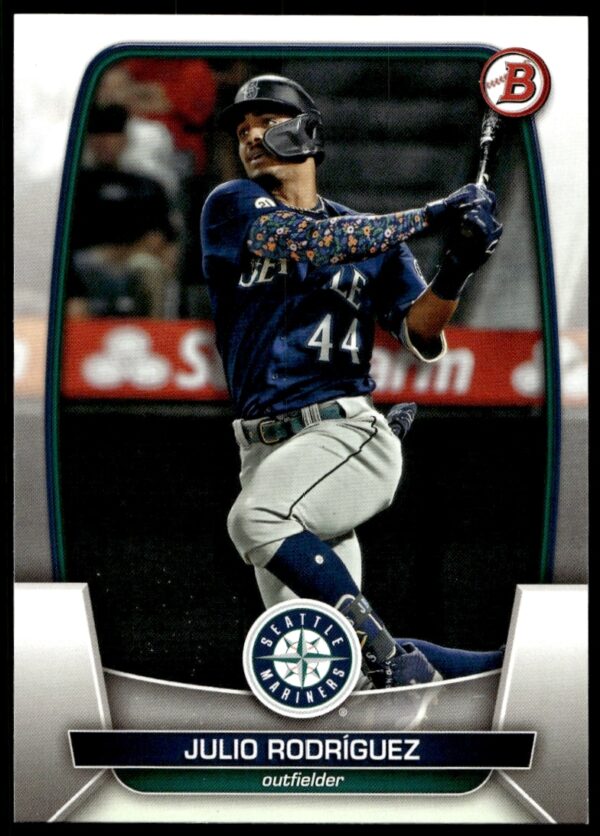 Julio Rodriguez 2023 Bowman Card #96 Front: Dynamic Baseball Action Captured