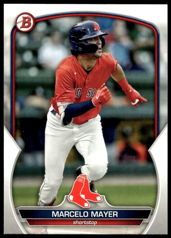 Marcelo Mayer 2023 Bowman Prospects Card #BP-107, showcasing future baseball talent.