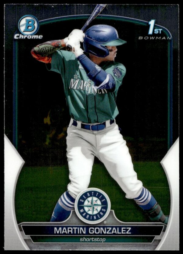Martin Gonzalez 2023 Bowman Chrome Prospect Card #BCP-28 showcasing action pose and stats.