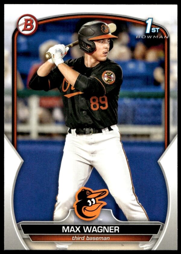 Max Wagner 2023 Bowman Prospect Card #BP-8, batting stance, MLB potential.