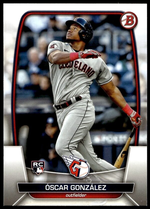 Oscar Gonzalez in Action: 2023 Bowman Card #62 Front View.