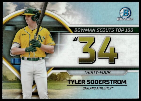 Tyler Soderstrom 2023 Bowman Scouts Top 100 #34 card, showcasing top prospect talents.