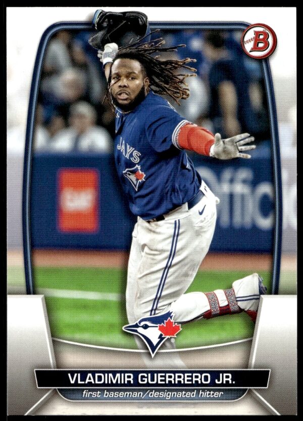 2023 Bowman Vladimir Guerrero Jr. #87 baseball card front, vibrant design, action pose.
