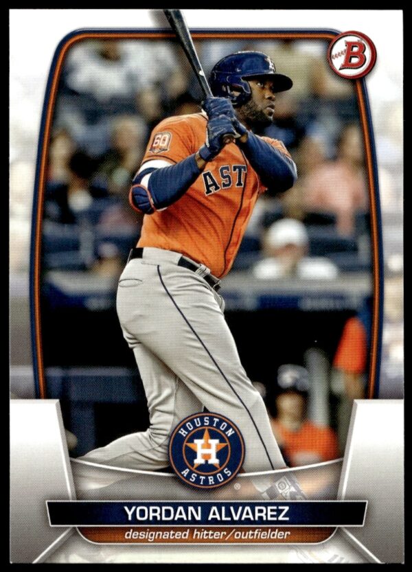 Front view of Yordan Alvarezs 2023 Bowman card #29 from Houston Astros.