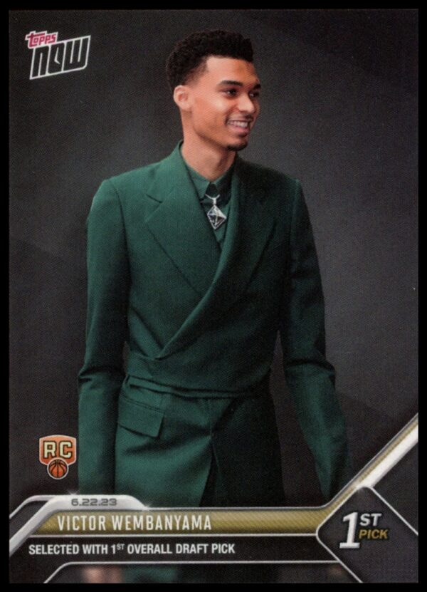 Topps NOW 2023 Victor Wembanyama rookie card, #D-1, highlighting his outstanding basketball debut.