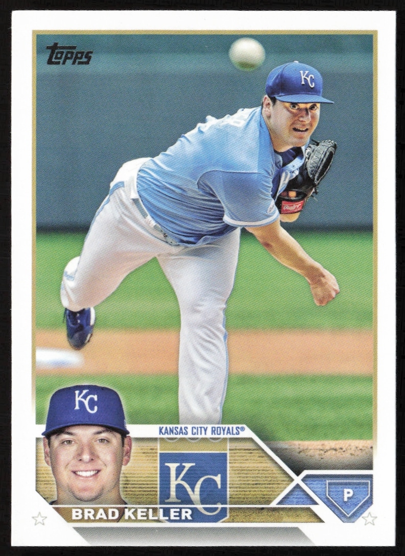 2023 Brad Keller Topps Baseball Card #189, Kansas City Royals Pitcher in Action.