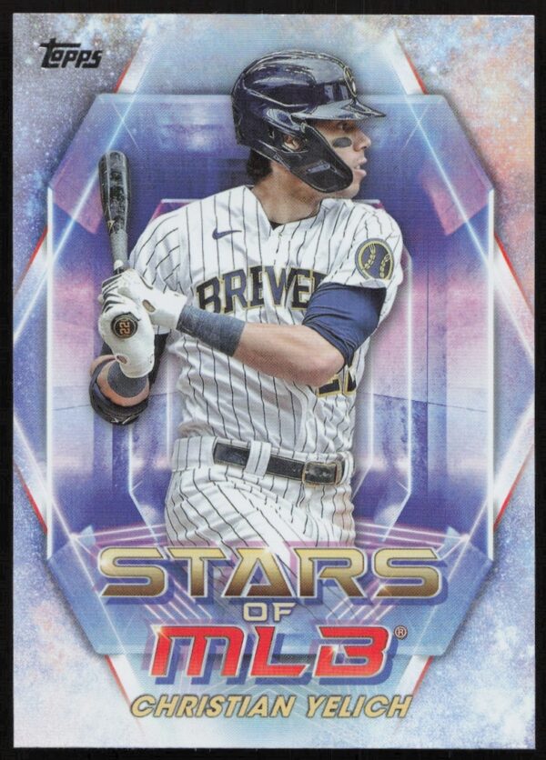Christian Yelich Topps 2023 MLB card, Stars of MLB, #SMLB-11, action shot.