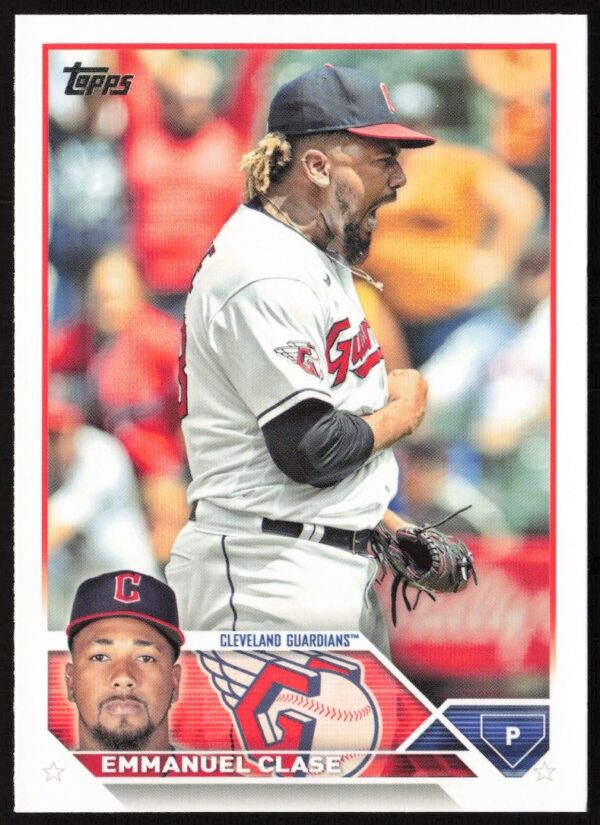 Emmanuel Clase 2023 Topps card: Cleveland Guardians pitcher in action, Series 1, #117.