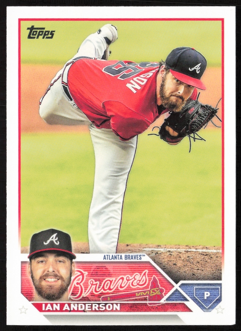 2023 Topps Series 1 Ian Anderson Baseball Card #114, pitcher in action.