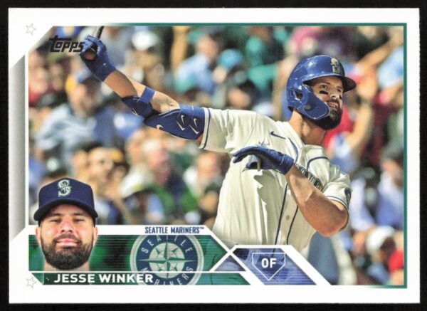 Jesse Winker 2023 Topps Card #306 featuring dynamic action shot from Series 1.