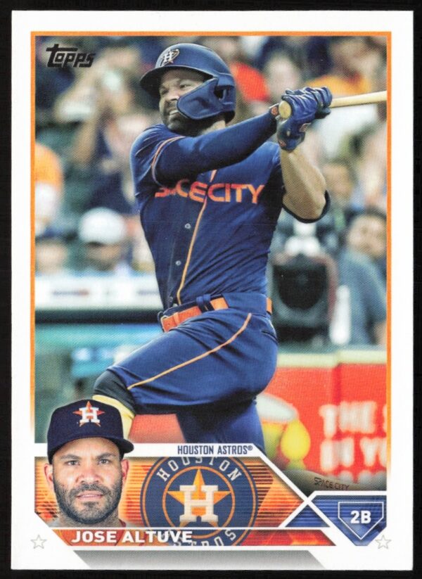 Jose Altuve 2023 Topps Card #222, Houston Astros, Action Shot, Series 1 Baseball Trading Card.