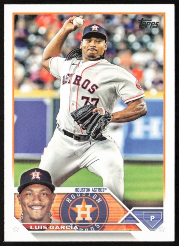 Luis Garcia 2023 Topps Series 1 Baseball Card #121 showcasing action shot and team colors.