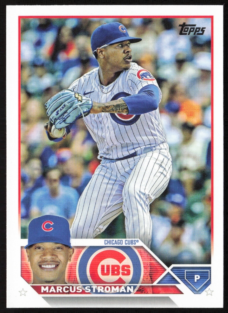 Marcus Stroman pitching, 2023 Topps Series 1 Card #54, showcasing determination and skill.