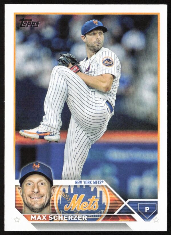 2023 Topps Series 1 Max Scherzer baseball card #21, featuring a pitching pose.