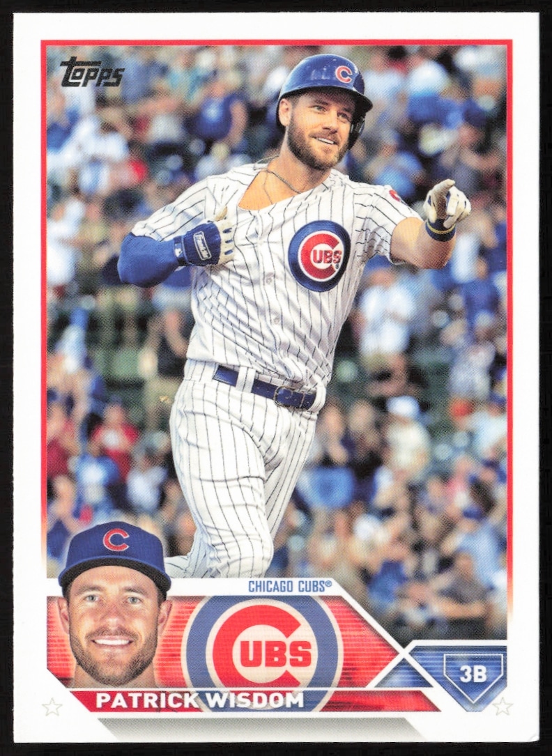 Patrick Wisdom in action on 2023 Topps Series 1 baseball card, a collectible gem.
