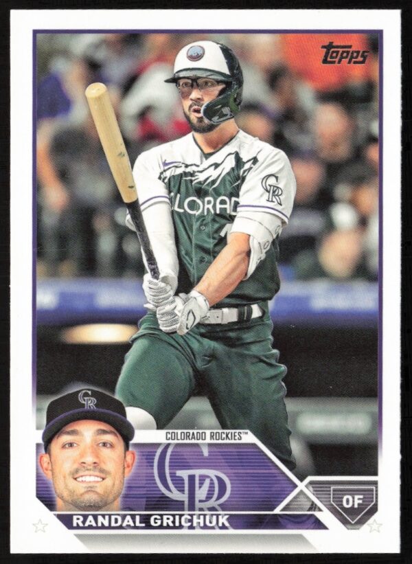 Randal Grichuk 2023 Topps Series 1 Baseball Card #110, featuring action-packed imagery.