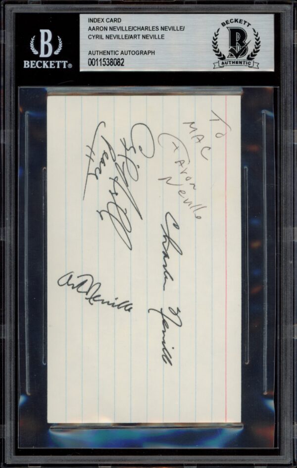 Neville Brothers Signed 3x5 Index Card, BAS Authenticated.