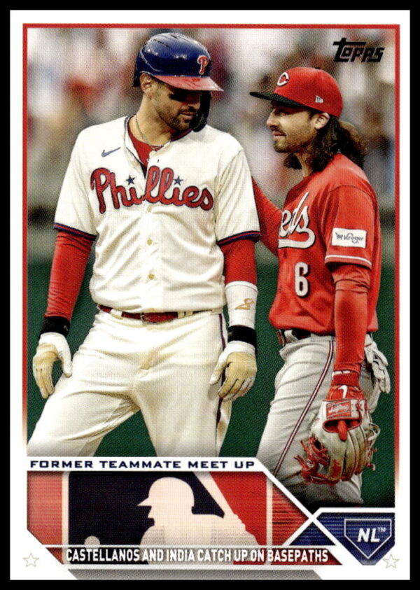 Nick Castellanos and Jonathan India reunite in 2023 Topps MLB trading card.
