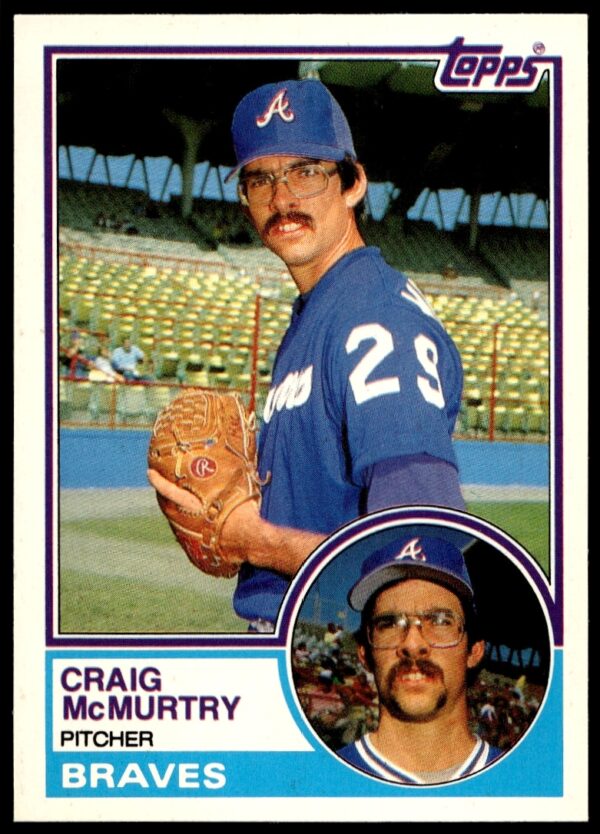 Craig McMurtry 1983 Topps Traded Baseball Card Front, #69T, in Uniform, Mid-Pitch.