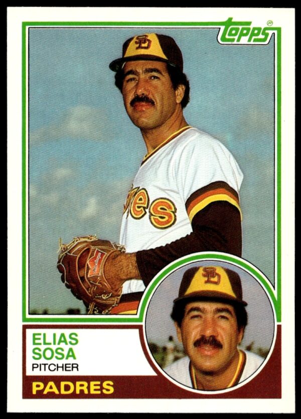 Front of 1983 Topps Traded Elias Sosa #107T baseball card, featuring player in uniform.