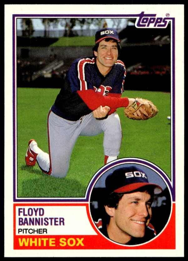 Floyd Bannister 1983 Topps Traded #7T baseball card, Seattle Mariners pitcher in action.