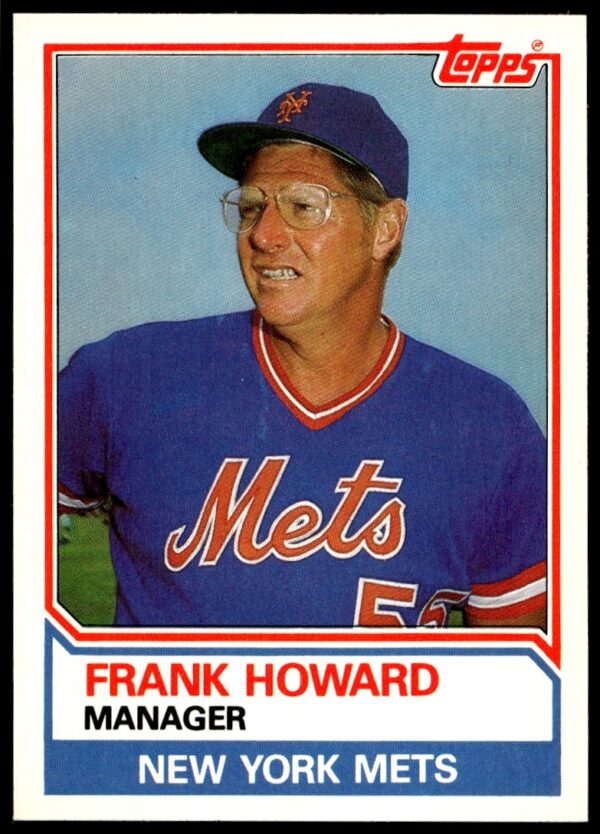 1983 Topps Traded Frank Howard card showing classic batting pose, team uniform, stadium backdrop.