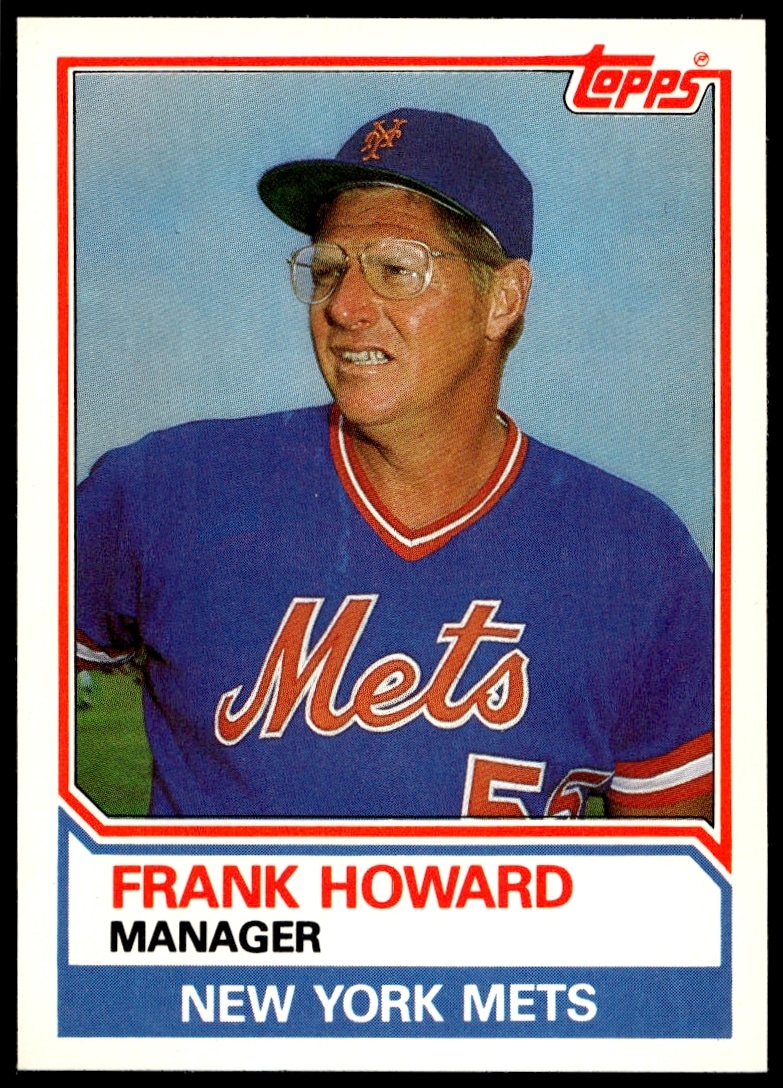 1983 Topps Traded Frank Howard card showing classic batting pose, team uniform, stadium backdrop.