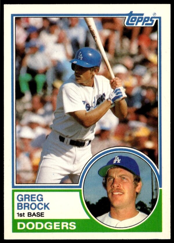 Greg Brock 1983 Topps Traded Baseball Card, #14T, Front View in Action.