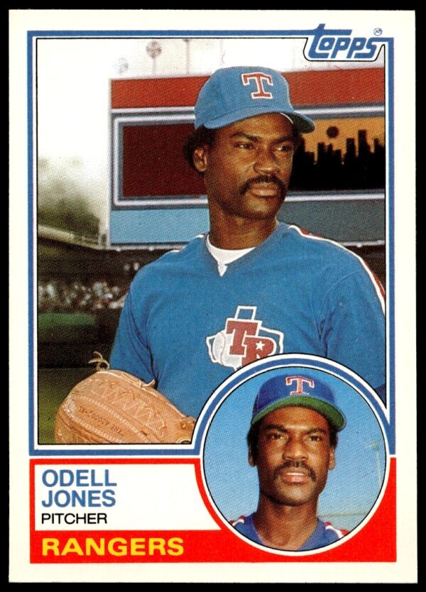 1983 Topps Traded Odell Jones baseball card featuring pitcher in team uniform, card #50T.