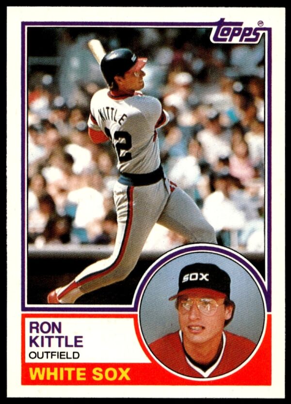 1983 Topps Traded Ron Kittle card, Chicago White Sox, mid-action pose, #55T, Rookie season.