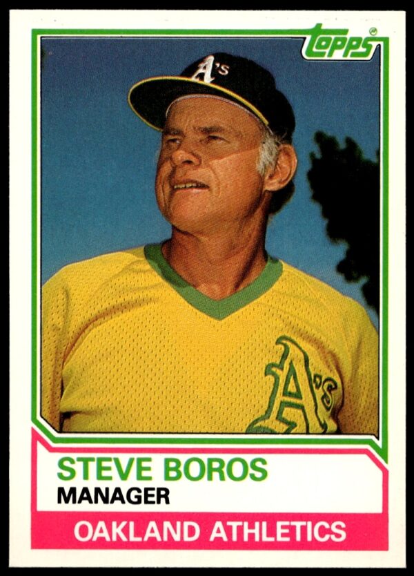 1983 Topps Traded Steve Boros baseball card, number 13T, showcasing a candid field moment.